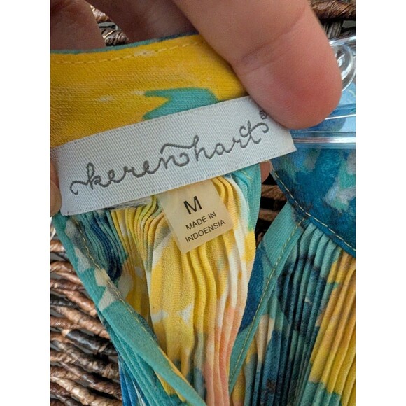 Keren Hart Floral Halter Neck Tie Back Accordian Pleats Artsy Top Womens Medium - Picture 5 of 7